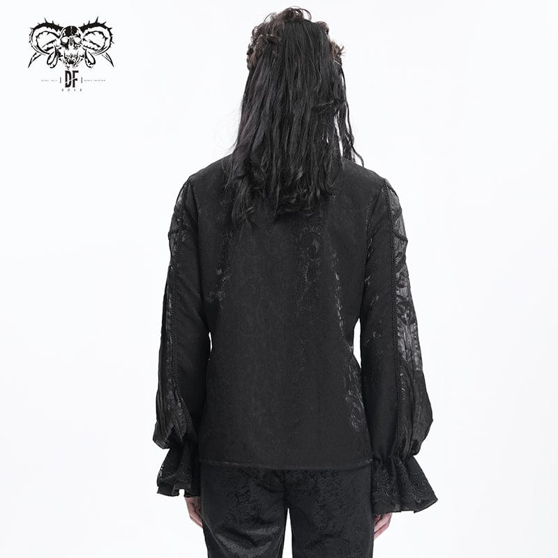 DEVIL FASHION Men's Gothic Pleated Lace Crochet Shirt
