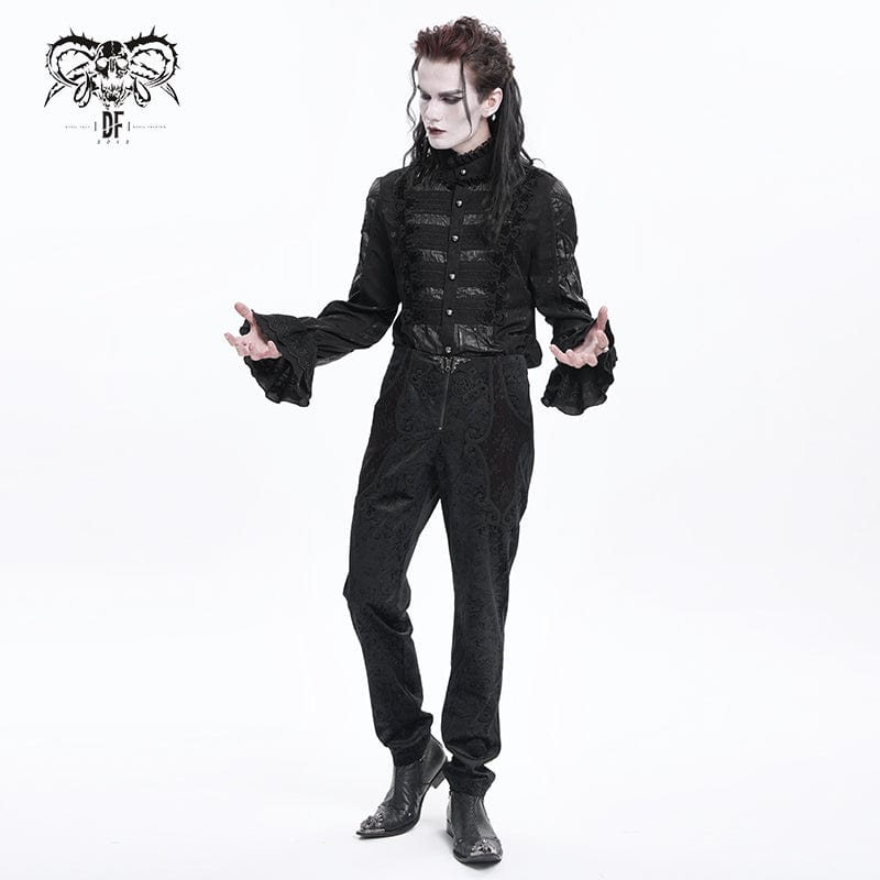 DEVIL FASHION Men's Gothic Pleated Lace Crochet Shirt