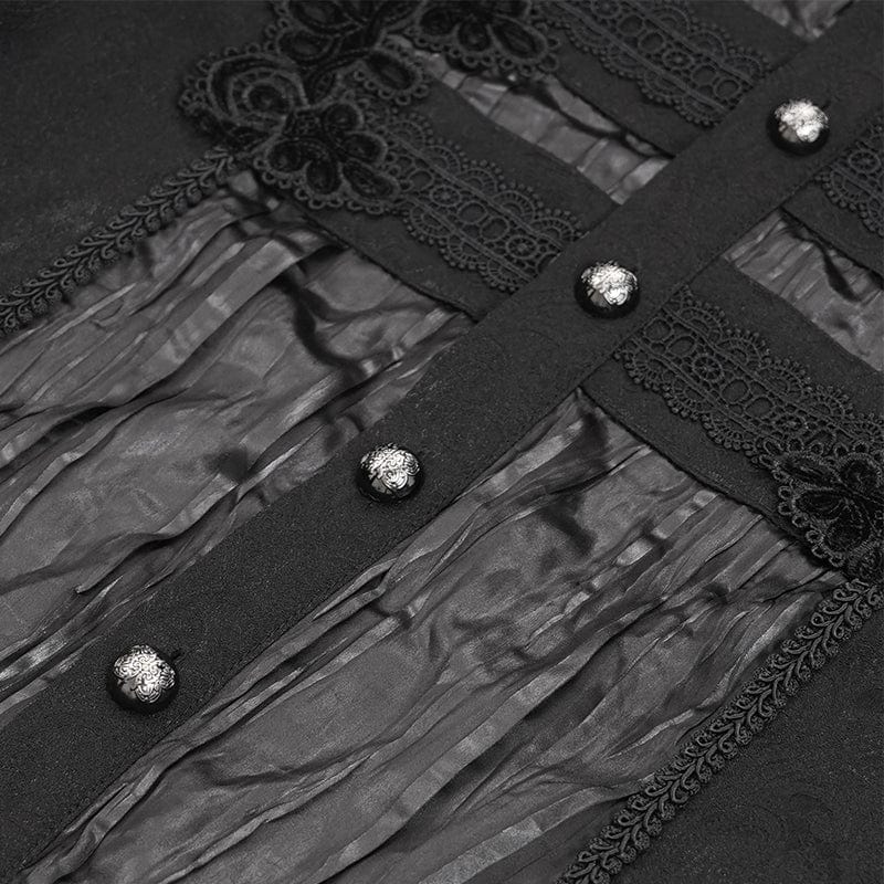 DEVIL FASHION Men's Gothic Pleated Lace Crochet Shirt