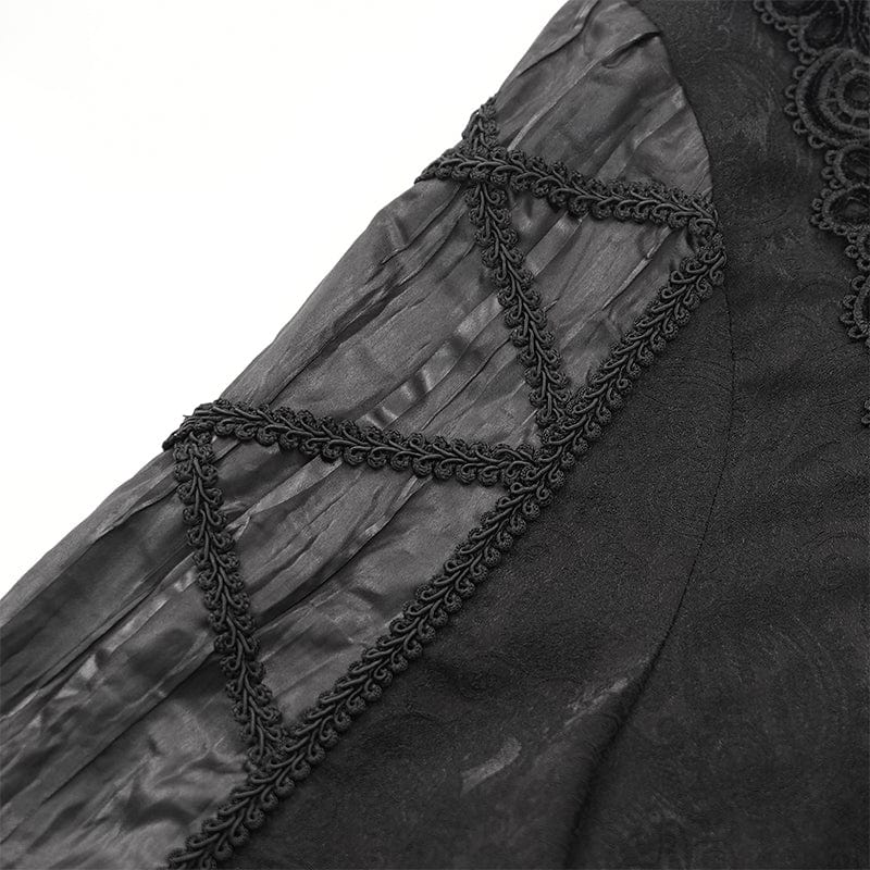 DEVIL FASHION Men's Gothic Pleated Lace Crochet Shirt