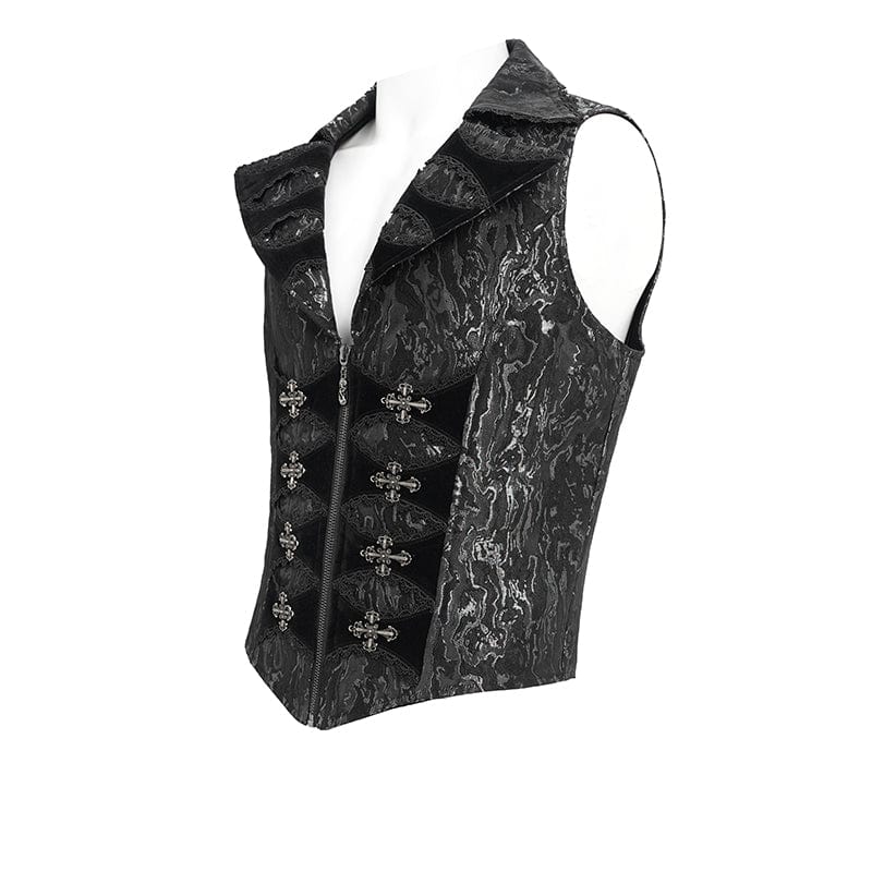 DEVIL FASHION Men's Gothic Printed Plunging Turn-down Collar Swallow-tailed Waistcoat
