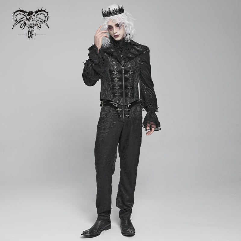 DEVIL FASHION Men's Gothic Printed Plunging Turn-down Collar Swallow-tailed Waistcoat