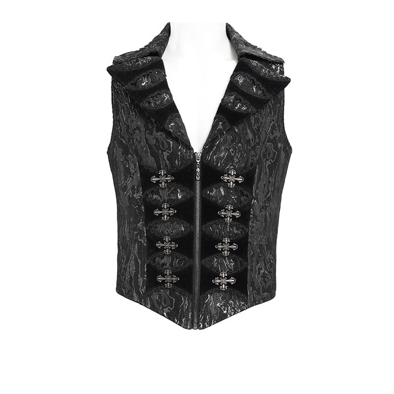 DEVIL FASHION Men's Gothic Printed Plunging Turn-down Collar Swallow-tailed Waistcoat