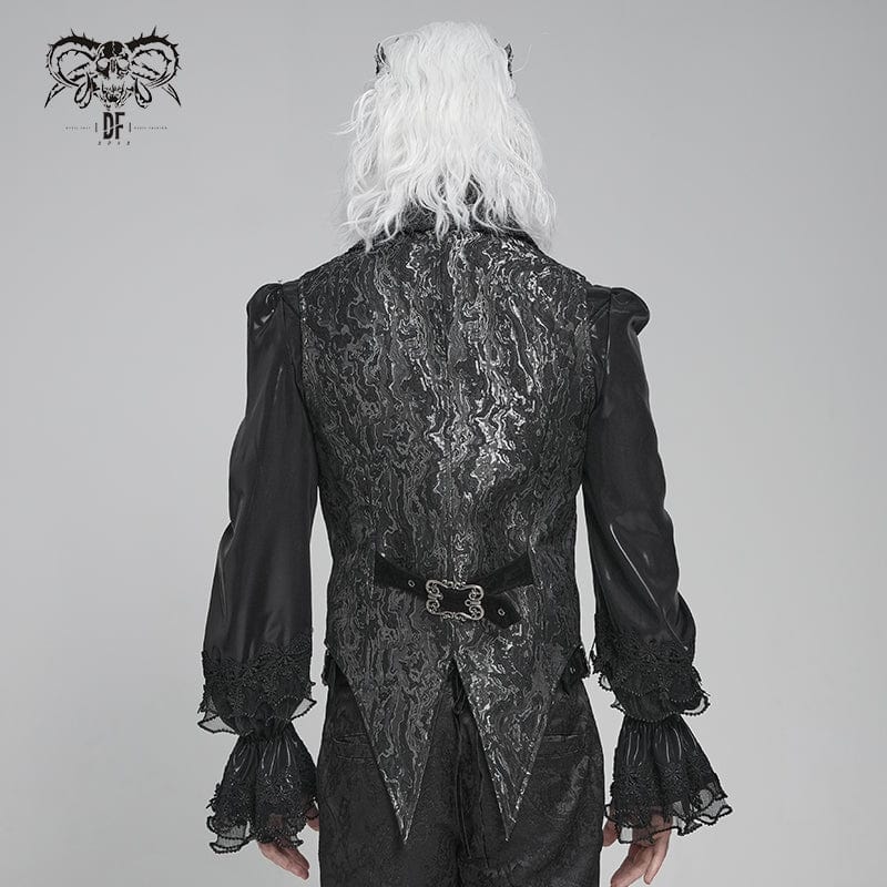 DEVIL FASHION Men's Gothic Printed Plunging Turn-down Collar Swallow-tailed Waistcoat