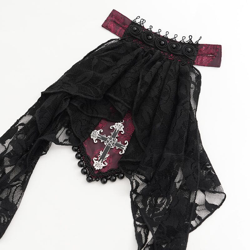 DEVIL FASHION Men's Gothic Puff Sleeved Beaded Shirt with Lace Necktie