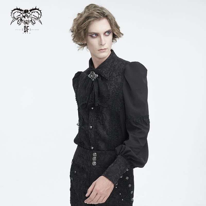 DEVIL FASHION Men's Gothic Puff Sleeved Jacquard Splice Shirt
