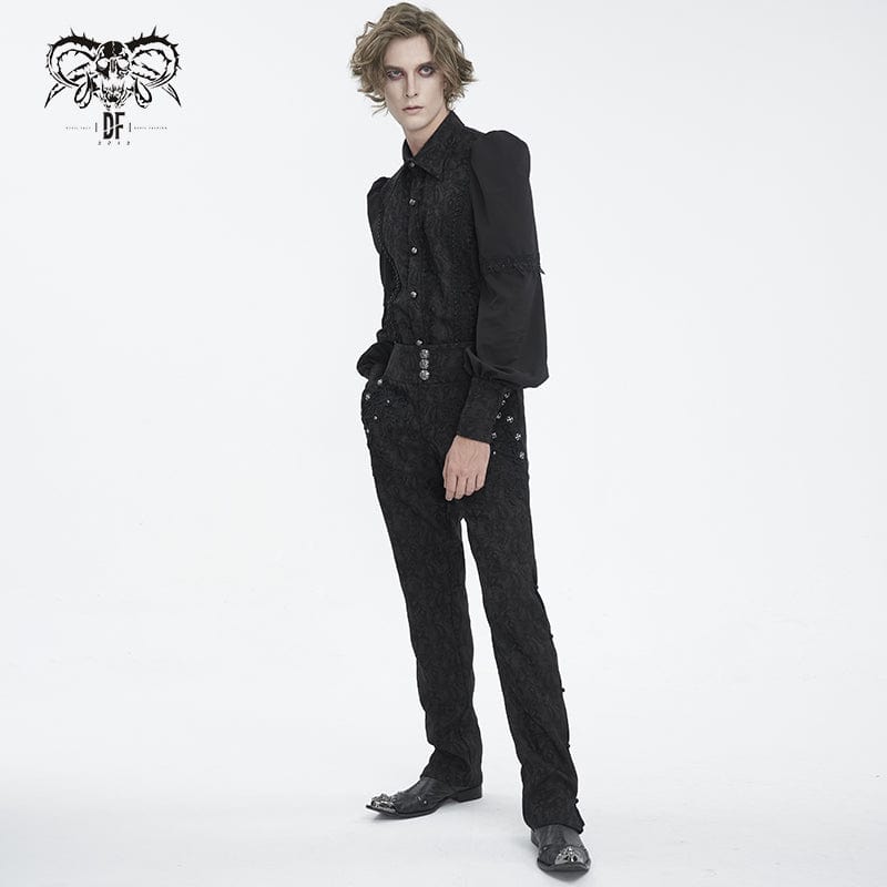 DEVIL FASHION Men's Gothic Puff Sleeved Jacquard Splice Shirt