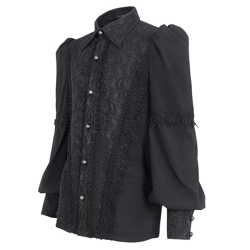 DEVIL FASHION Men's Gothic Puff Sleeved Jacquard Splice Shirt