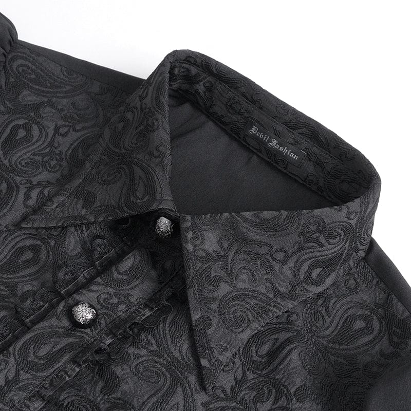 DEVIL FASHION Men's Gothic Puff Sleeved Jacquard Splice Shirt