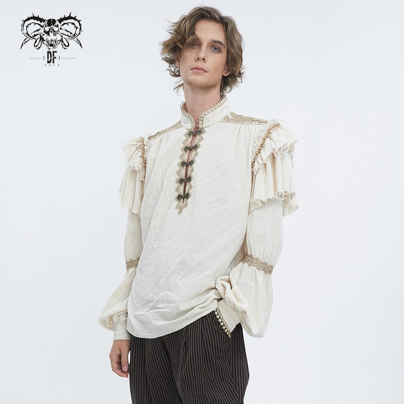 DEVIL FASHION Men's Gothic Puff Sleeved Layered Ruffled Shirt