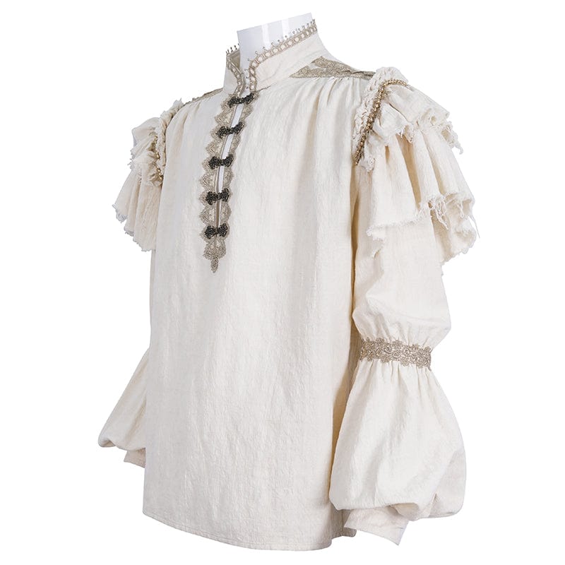 DEVIL FASHION Men's Gothic Puff Sleeved Layered Ruffled Shirt