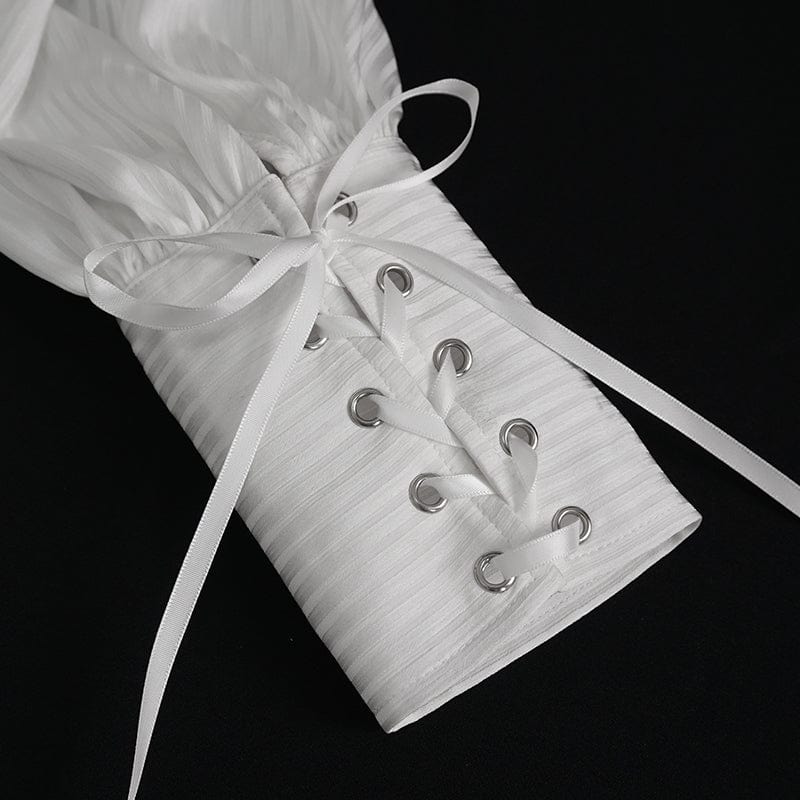 DEVIL FASHION Men's Gothic Puff Sleeved Ruffled Lace Splice Shirt White