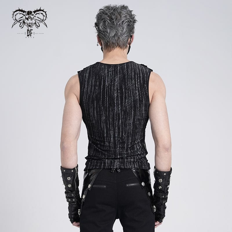 DEVIL FASHION Men's Gothic Ribbed Mesh Splice Zipper Vest