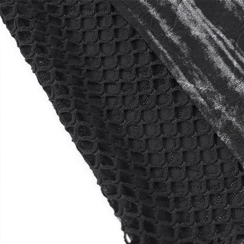 DEVIL FASHION Men's Gothic Ribbed Mesh Splice Zipper Vest