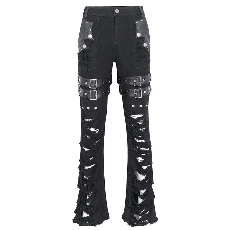 DEVIL FASHION Men's Gothic Ripped Tassels Pants