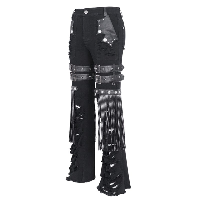 DEVIL FASHION Men's Gothic Ripped Tassels Pants