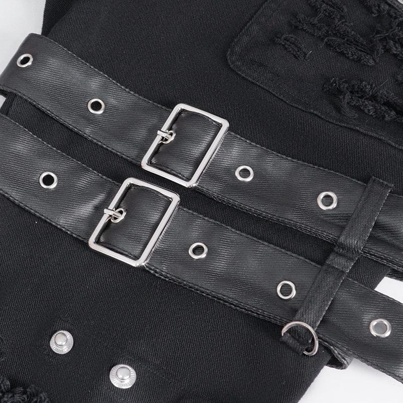 DEVIL FASHION Men's Gothic Ripped Tassels Pants