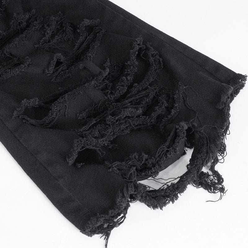 DEVIL FASHION Men's Gothic Ripped Tassels Pants