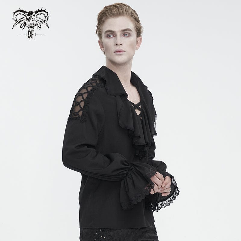 DEVIL FASHION Men's Gothic Ruffled Collar Puff Sleeved Shirt Black