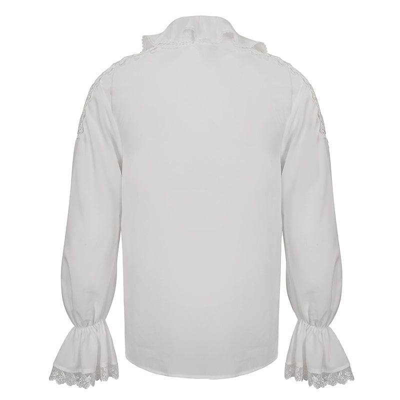 DEVIL FASHION Men's Gothic Ruffled Collar Puff Sleeved Shirt White