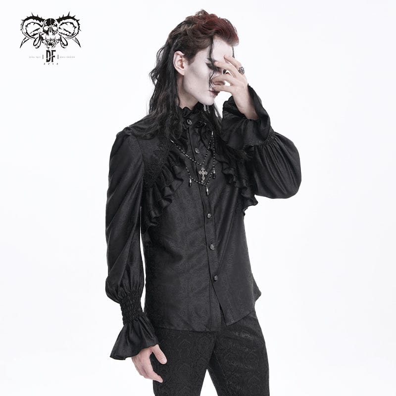 DEVIL FASHION Men's Gothic Ruffled Lace Cross Shirt
