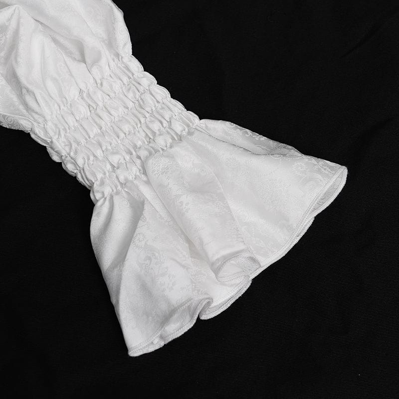 DEVIL FASHION Men's Gothic Ruffled Lace Cross Shirt White