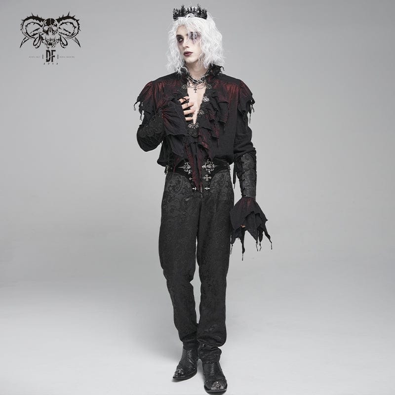 DEVIL FASHION Men's Gothic Ruffled Stand Collar Plunging Shirt