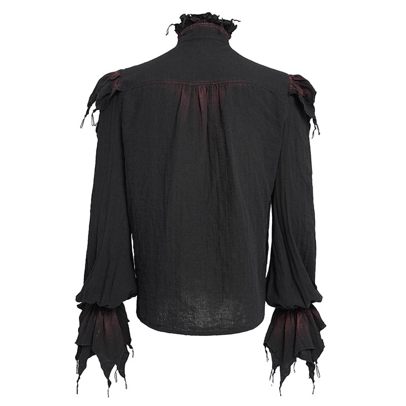 DEVIL FASHION Men's Gothic Ruffled Stand Collar Plunging Shirt
