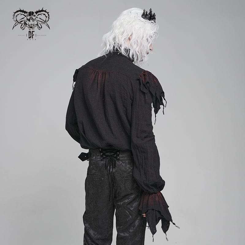 DEVIL FASHION Men's Gothic Ruffled Stand Collar Plunging Shirt