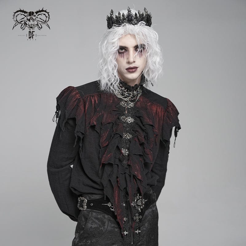 DEVIL FASHION Men's Gothic Ruffled Stand Collar Plunging Shirt