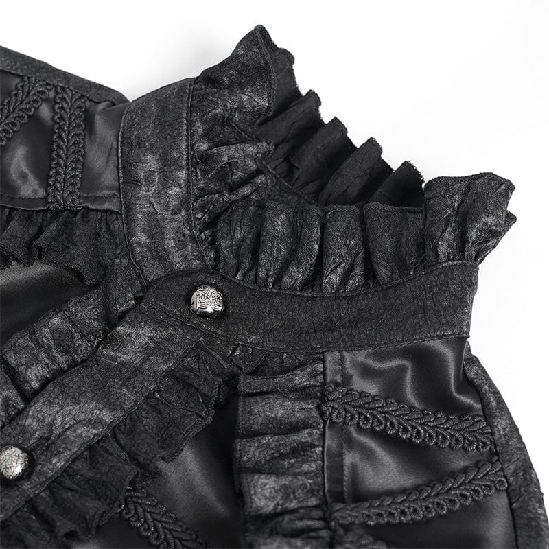 DEVIL FASHION Men's Gothic Ruffled Stand Collar Puff Sleeved Shirt Black