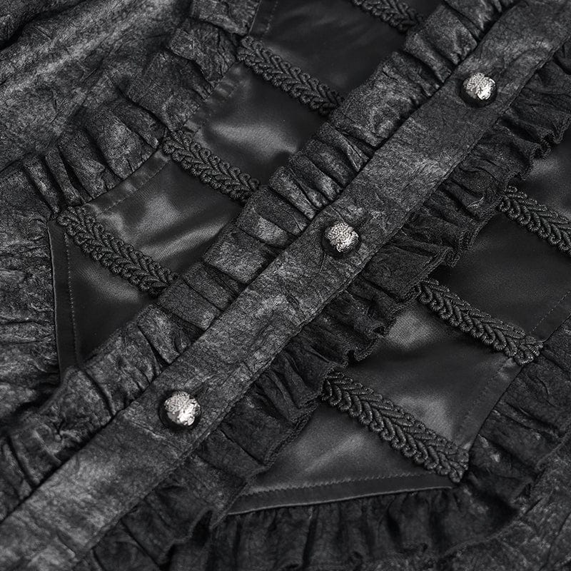 DEVIL FASHION Men's Gothic Ruffled Stand Collar Puff Sleeved Shirt Black