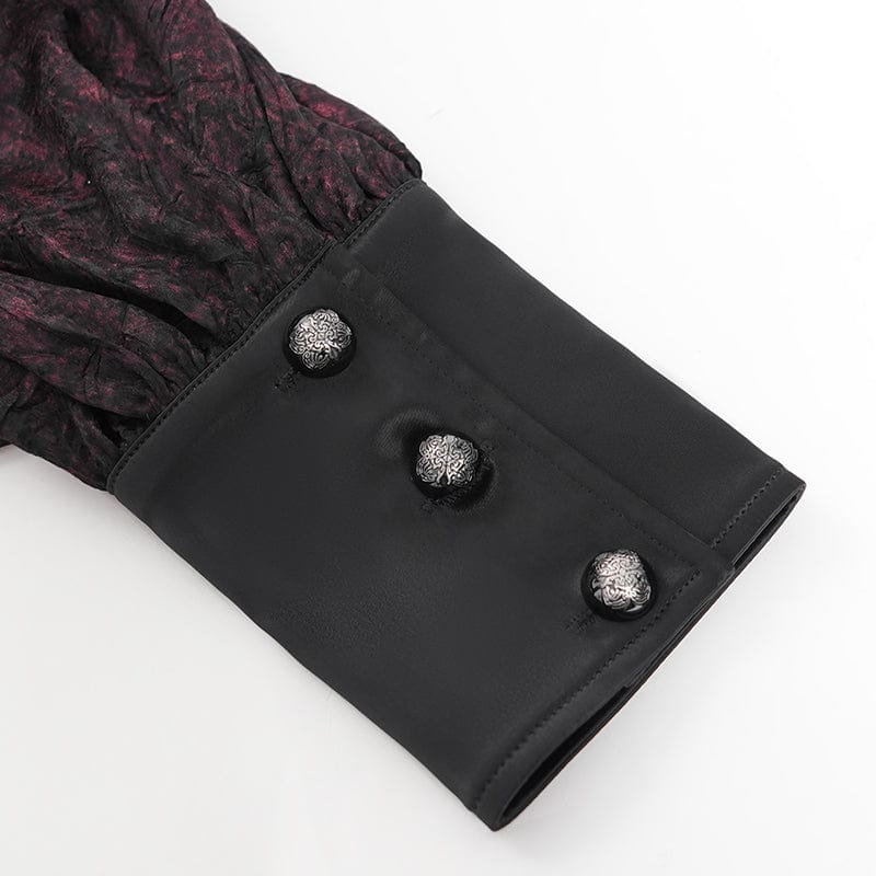 DEVIL FASHION Men's Gothic Ruffled Stand Collar Puff Sleeved Shirt Red