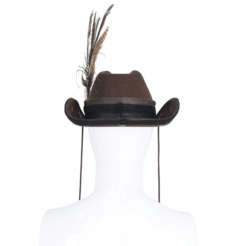 DEVIL FASHION Men's Gothic Skull Feather Cowboy Hat