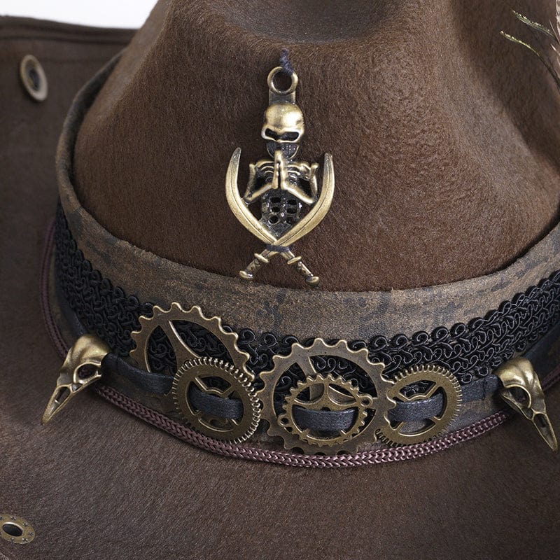 DEVIL FASHION Men's Gothic Skull Feather Cowboy Hat