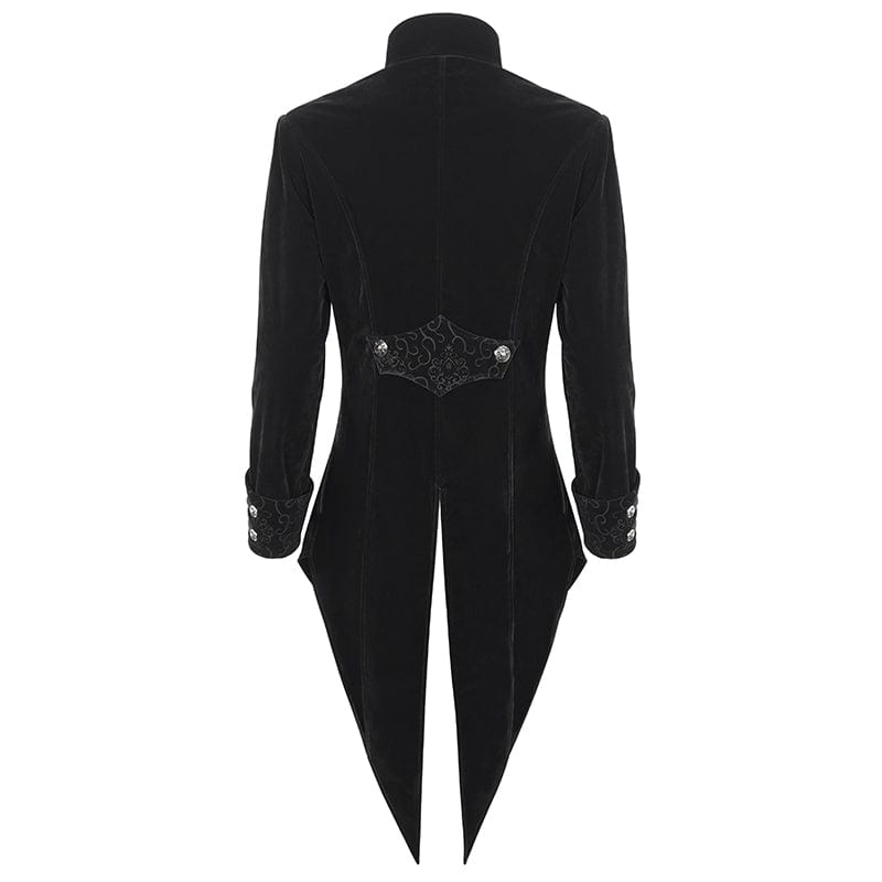 DEVIL FASHION Men's Gothic Stand Collar Lace Splice Swallow-tailed Coat Black