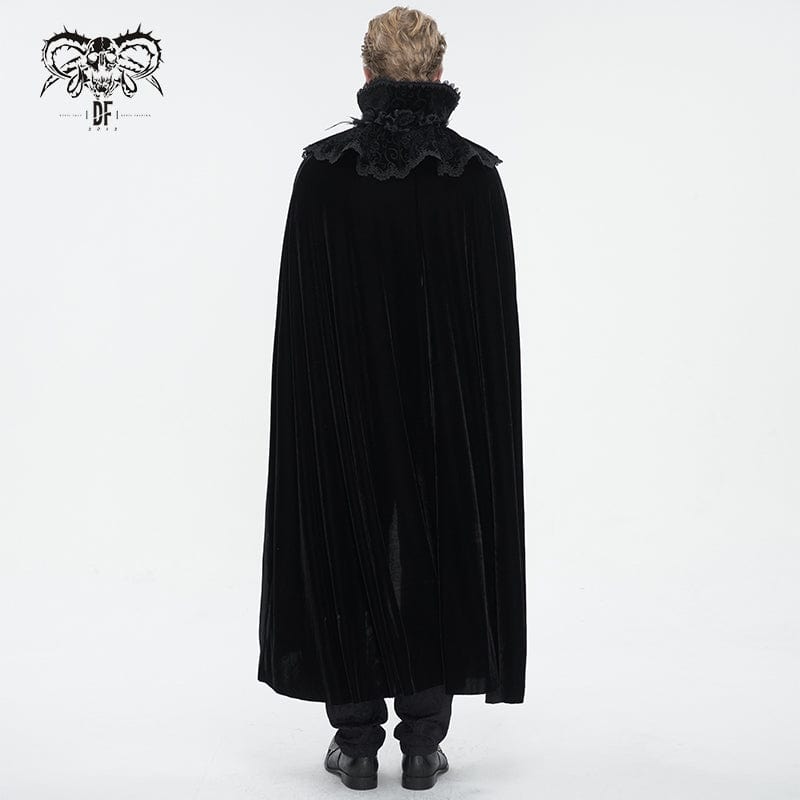 DEVIL FASHION Men's Gothic Stand Collar Lace Splice Velvet Cloak