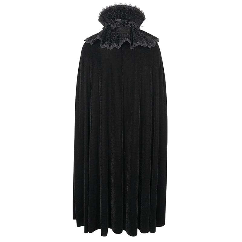 DEVIL FASHION Men's Gothic Stand Collar Lace Splice Velvet Cloak