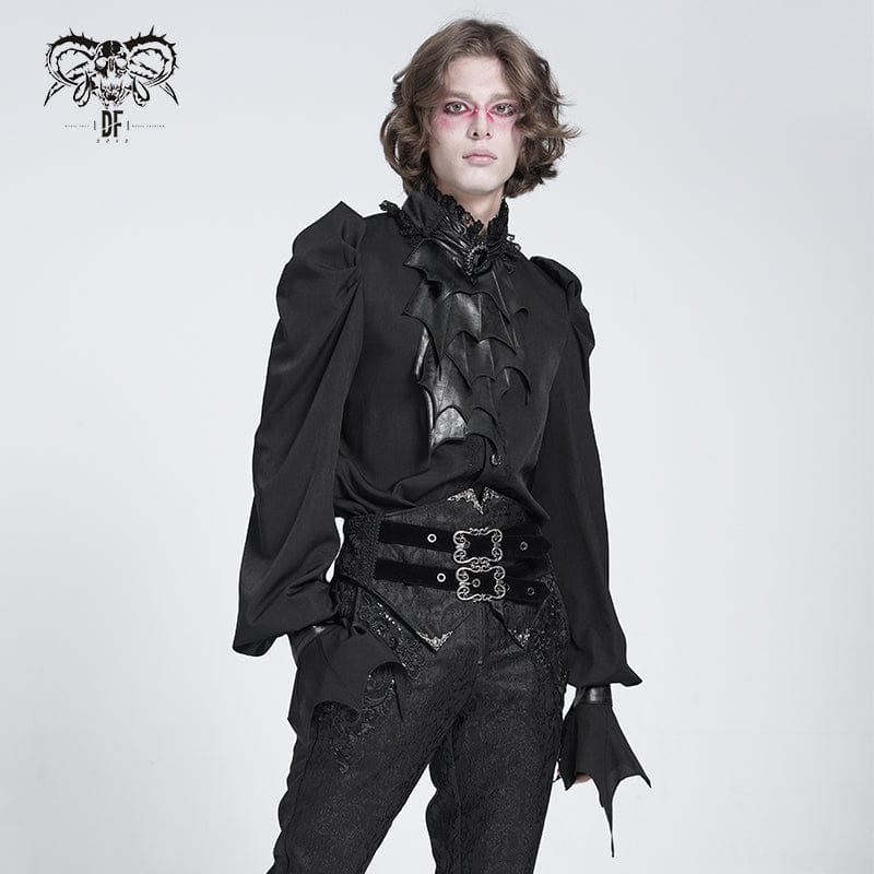 DEVIL FASHION Men's Gothic Stand Collar Puff Sleeved Batlike Shirt