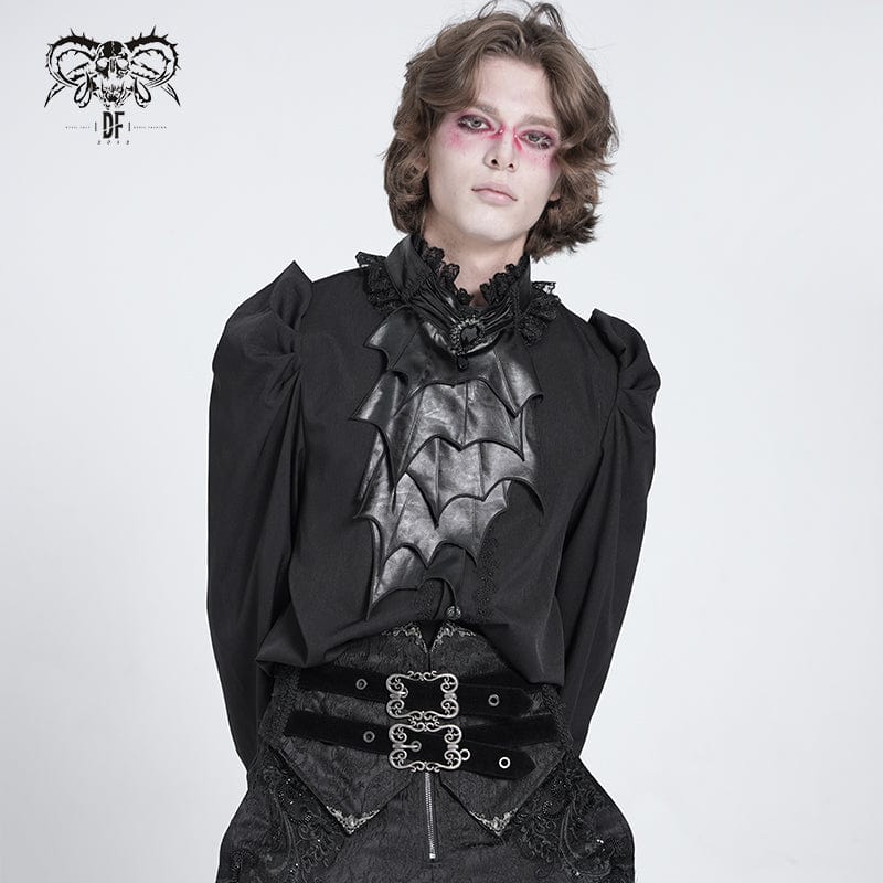 DEVIL FASHION Men's Gothic Stand Collar Puff Sleeved Batlike Shirt