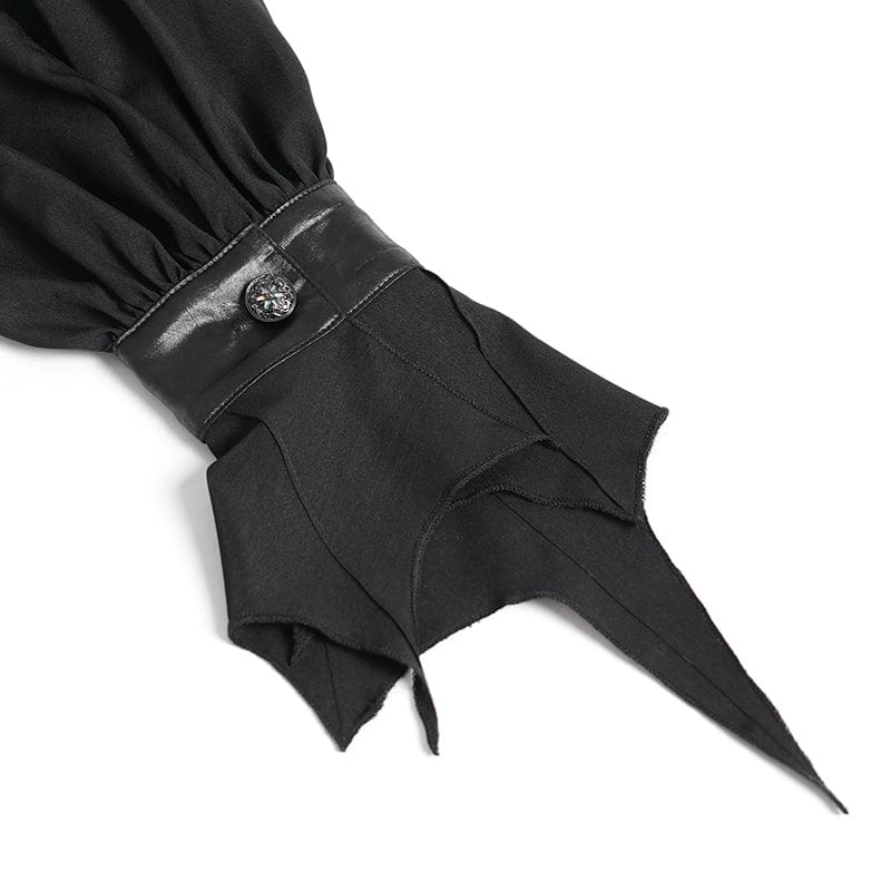 DEVIL FASHION Men's Gothic Stand Collar Puff Sleeved Batlike Shirt