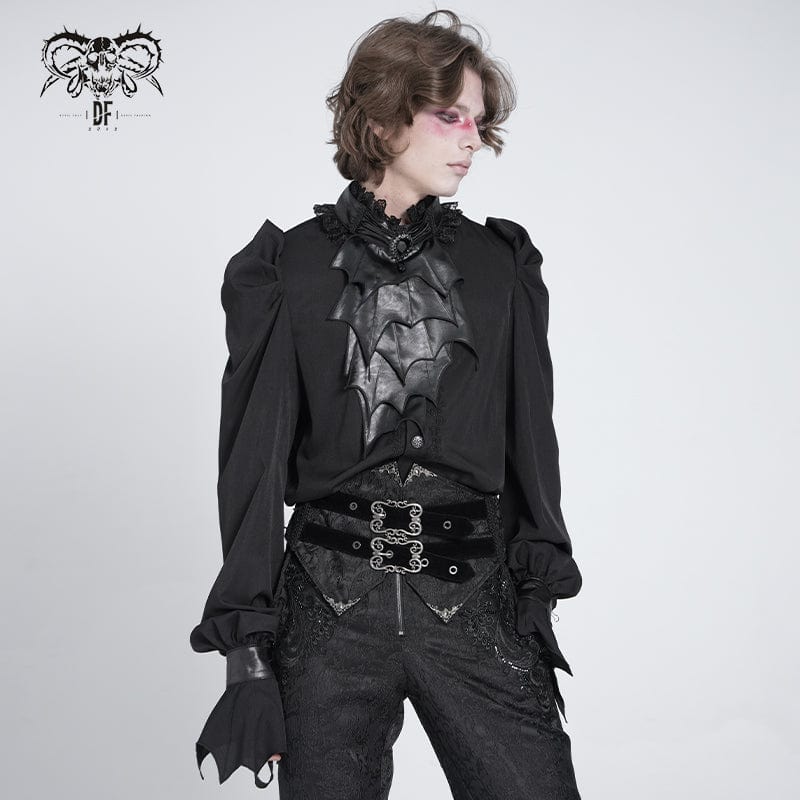 DEVIL FASHION Men's Gothic Stand Collar Puff Sleeved Batlike Shirt