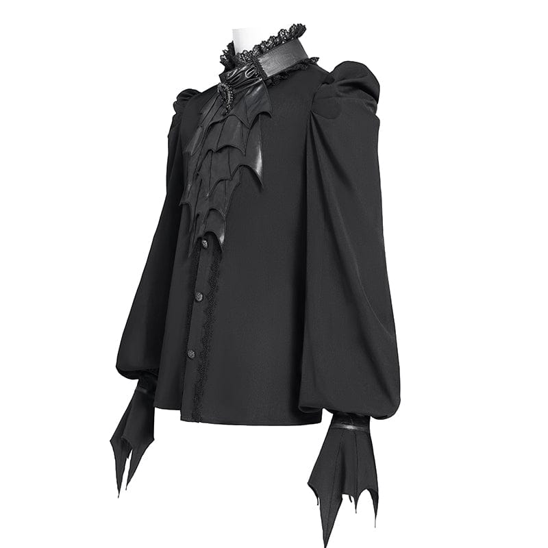 DEVIL FASHION Men's Gothic Stand Collar Puff Sleeved Batlike Shirt