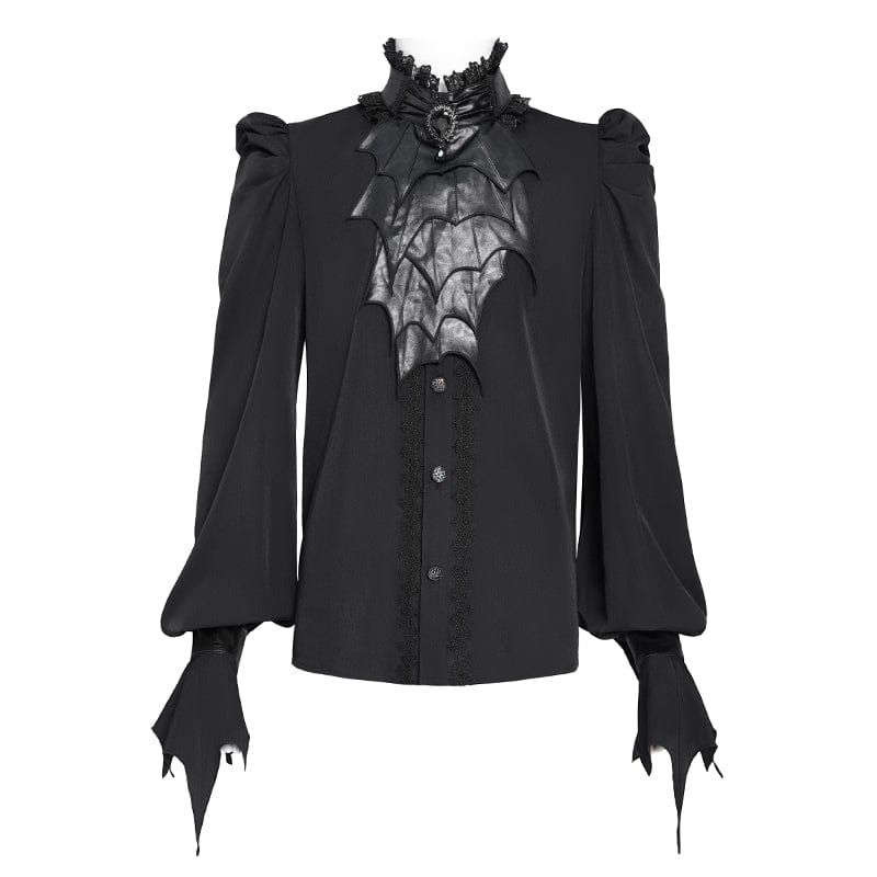 DEVIL FASHION Men's Gothic Stand Collar Puff Sleeved Batlike Shirt