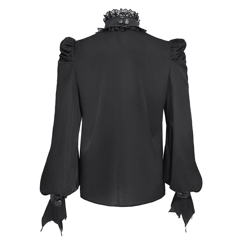 DEVIL FASHION Men's Gothic Stand Collar Puff Sleeved Batlike Shirt