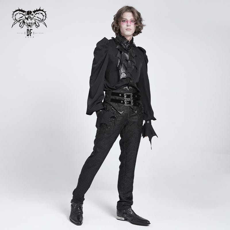 DEVIL FASHION Men's Gothic Stand Collar Puff Sleeved Batlike Shirt