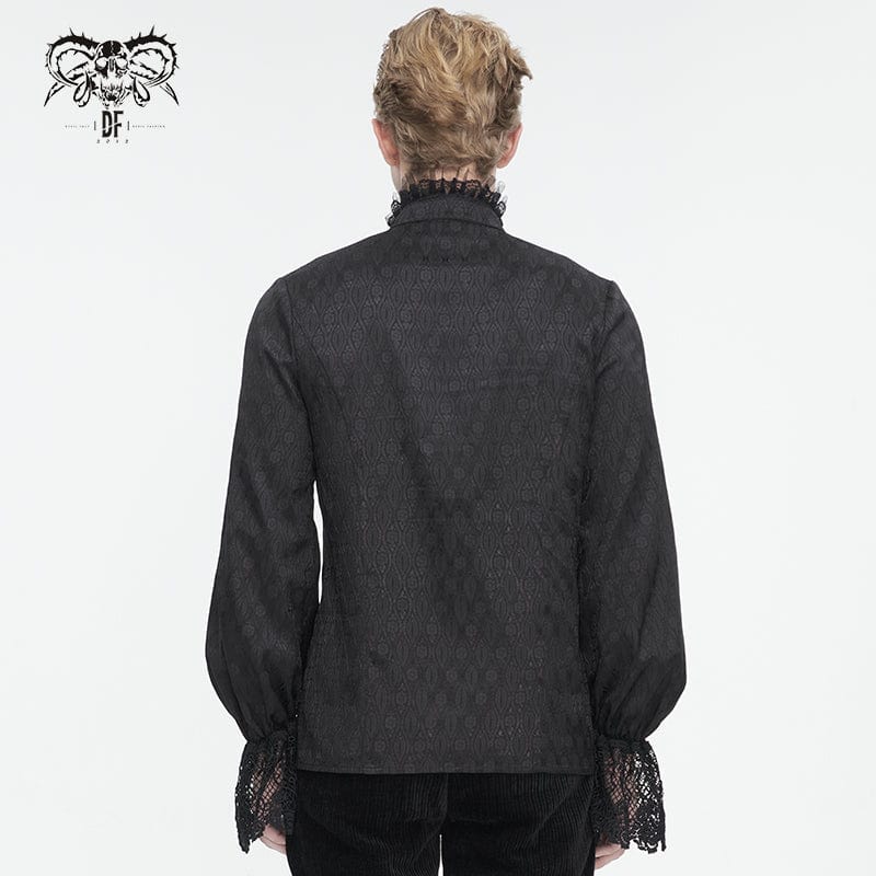 DEVIL FASHION Men's Gothic Stand Collar Puff Sleeved Lace Splice Shirt