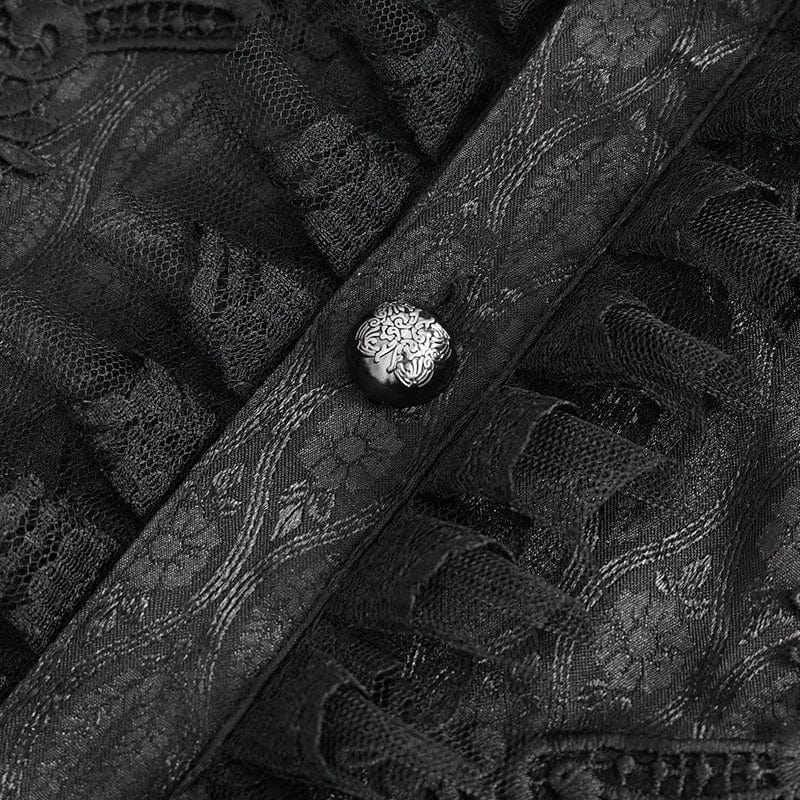 DEVIL FASHION Men's Gothic Stand Collar Puff Sleeved Lace Splice Shirt