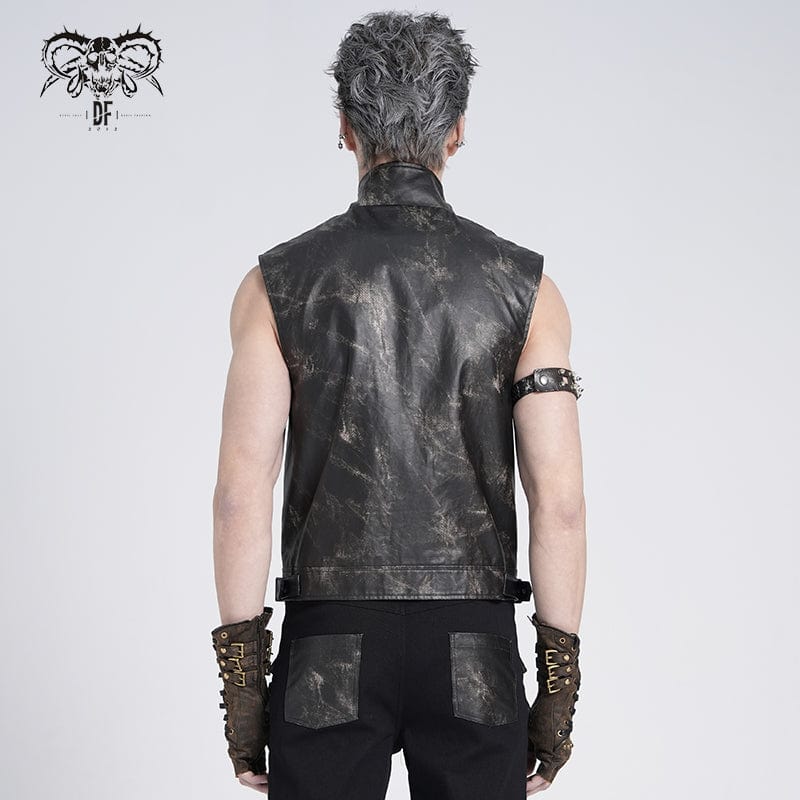 DEVIL FASHION Men's Gothic Stand Collar Strappy Splice Waistcoat