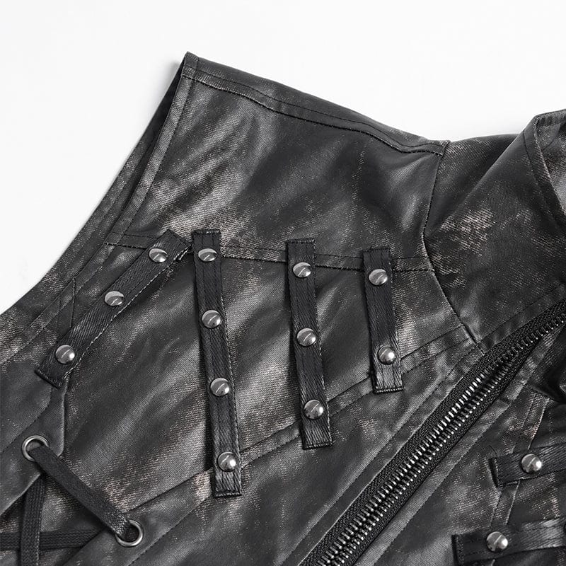 DEVIL FASHION Men's Gothic Stand Collar Strappy Splice Waistcoat